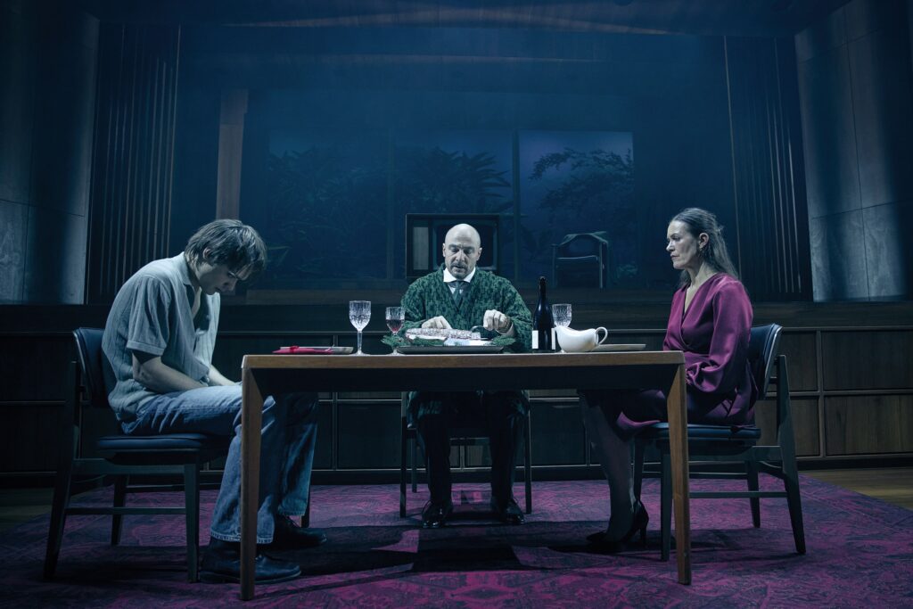 Emil Busk Jensen, Rasmus Hammerich og Nanna Bøttcher i Fædra på Aarhus Teater. Foto: Emilia Therese.