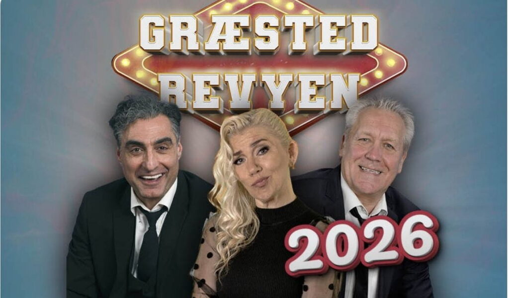 Farshad Kholghi, Sara Gadborg og René Richardt medvirker i Græsted Revyen 2026. PR-foto
