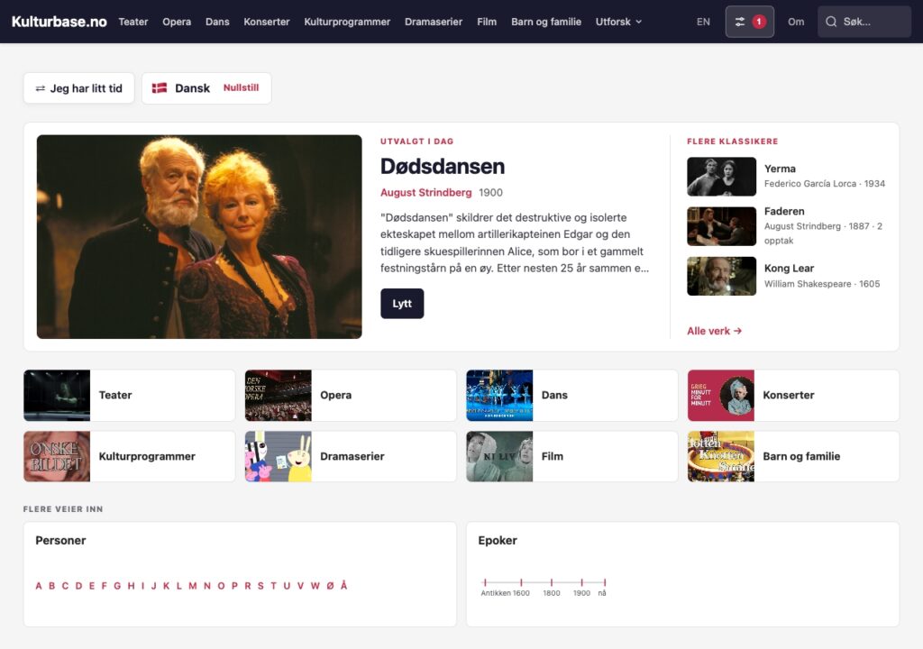 Kulturbase.no - en hjemmeside, der giver mulighed for at slå værker, titler og kunstnere op og finde links til der, hvor kulturen transmitteres.